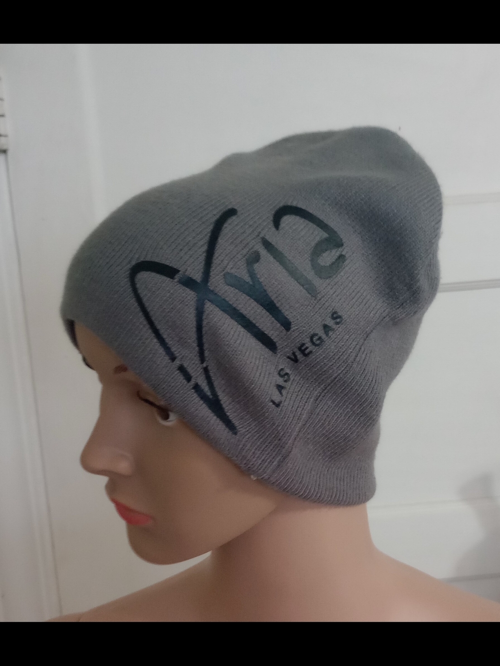 Aria Gray Beanie Hat with Black Logo
